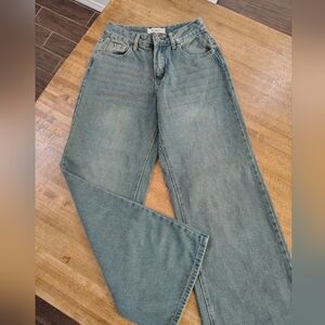 BAMBOO 100% Cotton Mid-Rise WIDE Leg Women's Jeans in Faded Blue Size 00